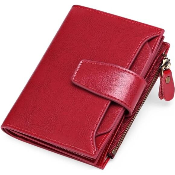 Women's Black-Red Genuine Leather Wallet - Clear Coated With Red Stripe Design, Card Holder